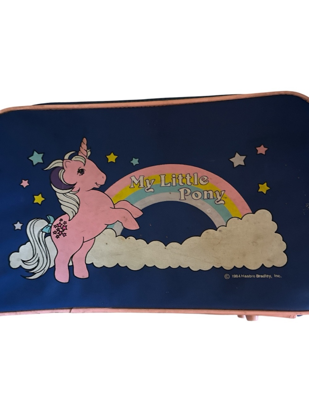 Vintage My Little Pony Pink Pony with Rainbow on Blue Case 1984